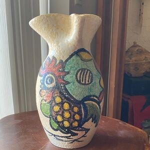 Spanish Toledo Pitcher Colorful Ceramic Vase with Rooster Design